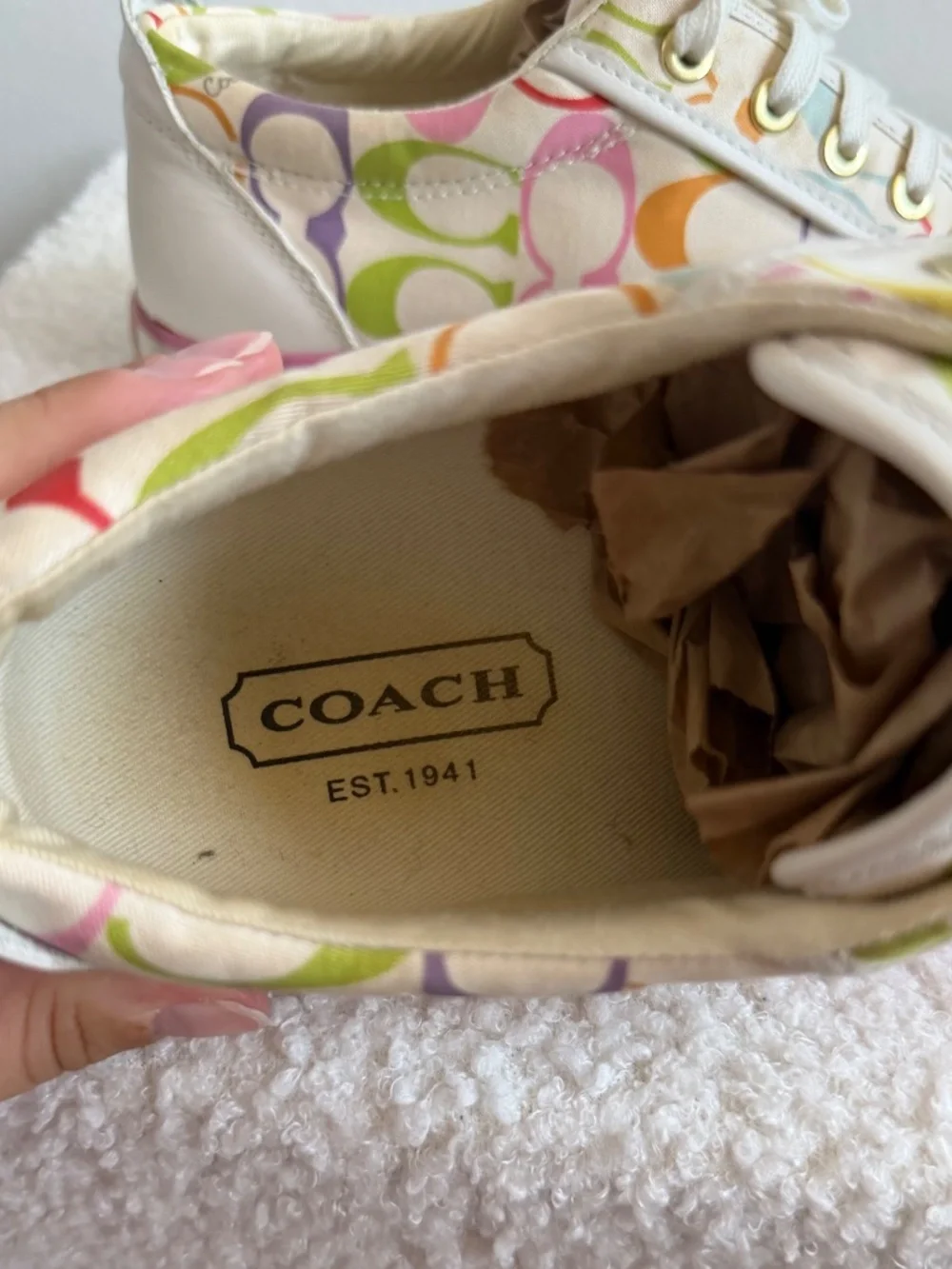Vintage Y2K Coach Barret Sneakers White Colourful Print Size 7.5